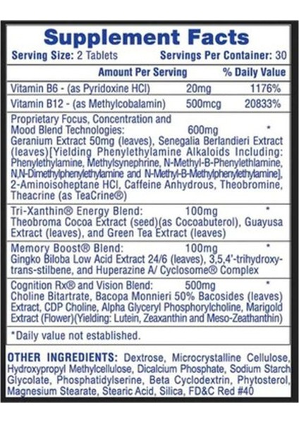 Pharmaceuticals Cognisport Eca+Ginkgo Biloba+Bacopa+Huperzine+Lutein 60 Tablet