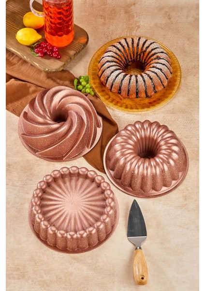 3 Lü Granit Döküm Kek Kalıbı Seti Tart Turta Seti