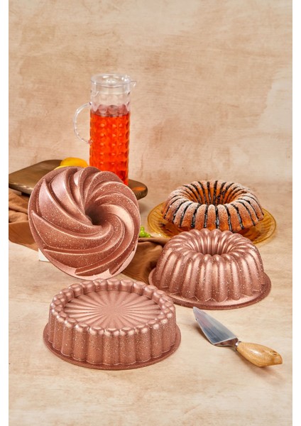 3 Lü Granit Döküm Kek Kalıbı Seti Tart Turta Seti