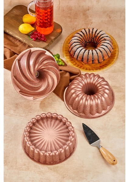 3 Lü Granit Döküm Kek Kalıbı Seti Tart Turta Seti
