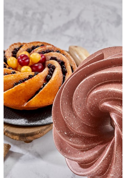 Döküm Granit Yanmaz Yapışmaz Rüzgar Gülü 26 cm Kek Kalıbı Rosegold