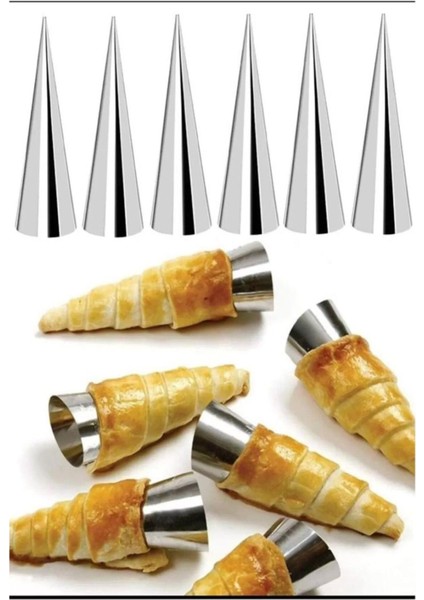 Metal 6'lı Kornet Hamur Kalıbı Inox Set Huni Şeklinde Tatlı Kalıbı
