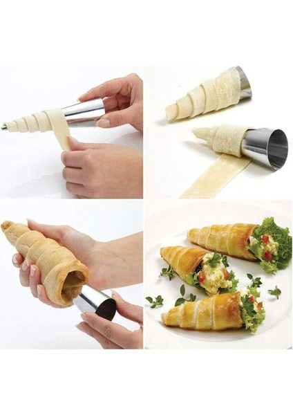 Metal 6'lı Kornet Hamur Kalıbı Inox Set Huni Şeklinde Tatlı Kalıbı modelleri