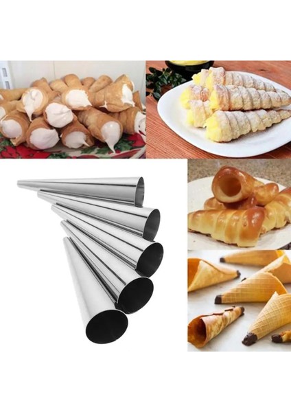 Metal 6'lı Kornet Hamur Kalıbı Inox Set Huni Şeklinde Tatlı Kalıbı fırsatları