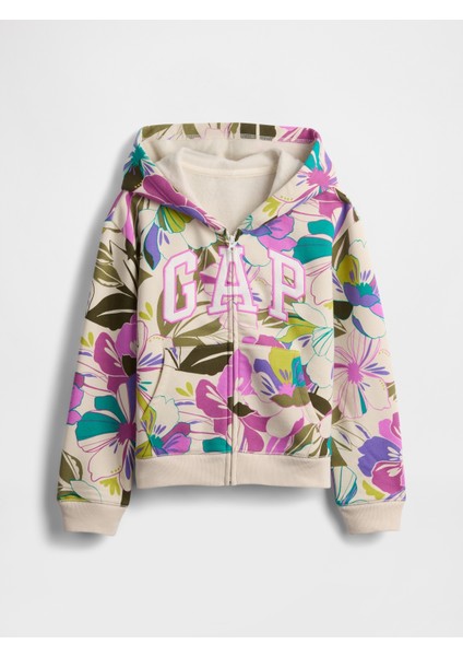Kız Çocuk Çok Renkli Gap Logo Havlu Kumaş Relaxed Fermuarlı Sweatshirt