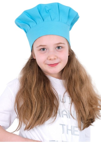 Çocuklar için ayarlanabilir mavi pamuklu aşçı şapkası 20x25 cm
