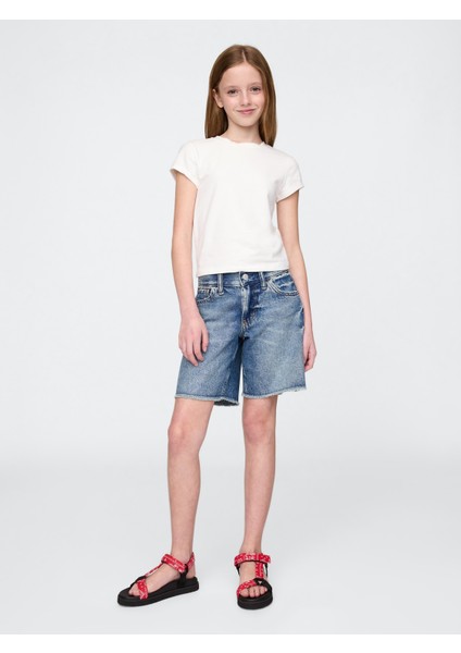 Kız Çocuk Mavi Low Rise Stride Denim Bermuda Şort