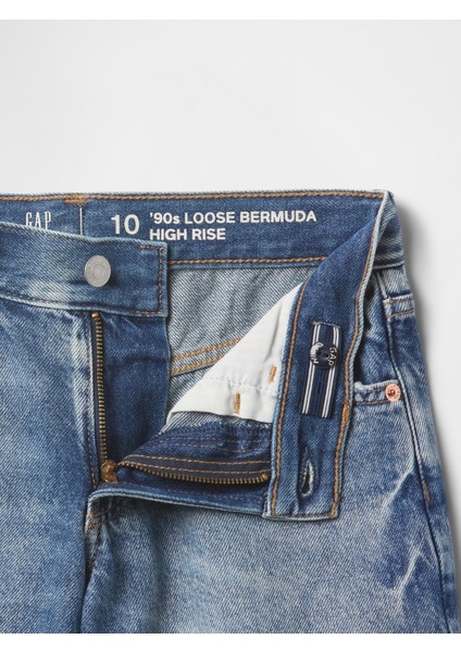Kız Çocuk Mavi Low Rise Stride Denim Bermuda Şort