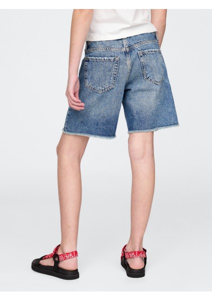 Kız Çocuk Mavi Low Rise Stride Denim Bermuda Şort