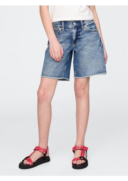 Kız Çocuk Mavi Low Rise Stride Denim Bermuda Şort
