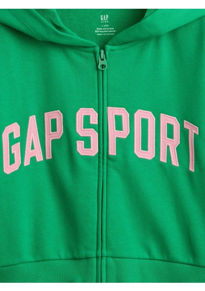 Kız Çocuk Yeşil Vintage Soft Crop Gap Logo Fermuarlı Sweatshirt fiyatları