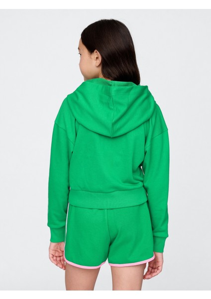 Kız Çocuk Yeşil Vintage Soft Crop Gap Logo Fermuarlı Sweatshirt fırsatları