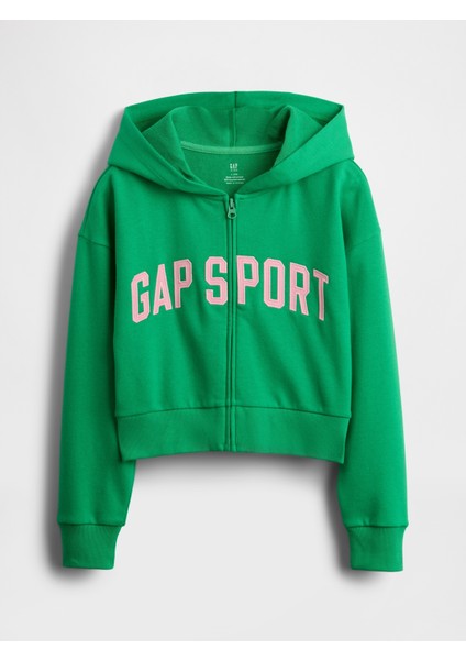 Kız Çocuk Yeşil Vintage Soft Crop Gap Logo Fermuarlı Sweatshirt indirimleri