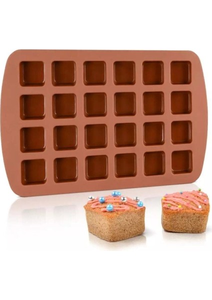24'lü Kare Silikon Çikolata Sabun Mum Muffin Kek Kalıbı Pasta Kalıbı