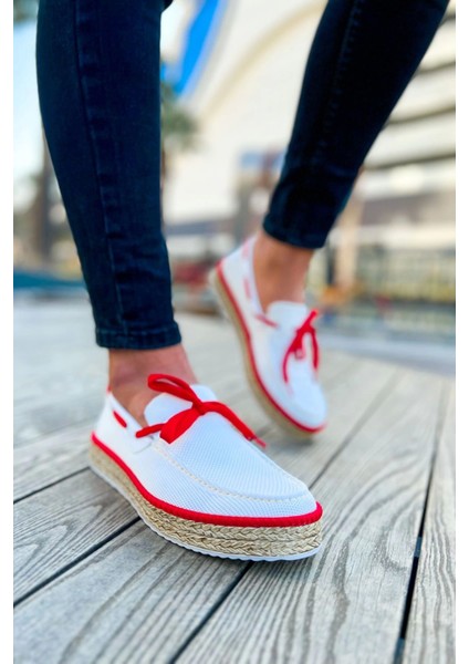 Espadril Erkek Ayakkabı Beyaz Kırmızı fiyatları
