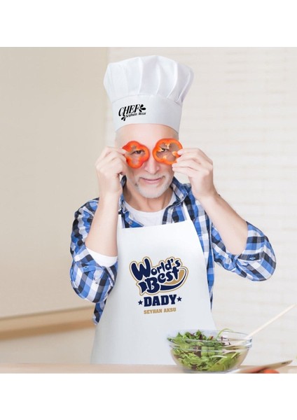 Kişiye Özel Erkek Mutfak Seti, Renkli Pamuklu Önlük ve Aşçı Şapkası, 3'lü