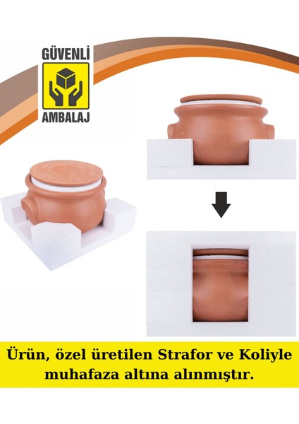 Elizi El Yapımı Toprak Kapaklı Güveç Tencere, Küçük Boy Astarlı 3,5 Litre Özel Kırılmaz Kutusunda
