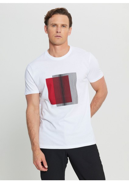 Bisiklet Yaka Baskılı Beyaz Erkek T-Shirt ACE091252071_BYZ