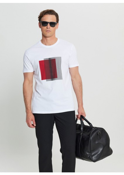 Bisiklet Yaka Baskılı Beyaz Erkek T-Shirt ACE091252071_BYZ modelleri