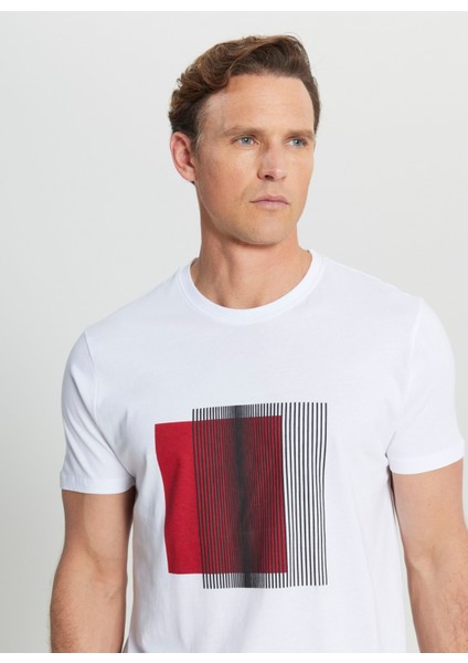 Bisiklet Yaka Baskılı Beyaz Erkek T-Shirt ACE091252071_BYZ fırsatları