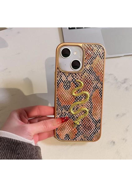 Apple iPhone 13 Uyumlu Kılıf Zebana Golden Serpent Silikon Kılıf Turuncu