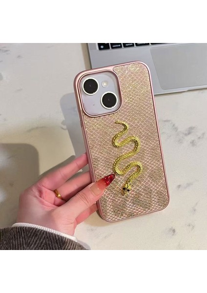 Apple iPhone 13 Uyumlu Kılıf Zebana Golden Serpent Silikon Kılıf Rose Gold
