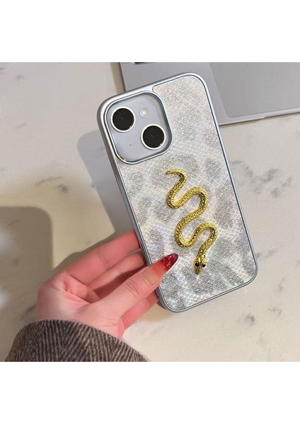 Apple iPhone 14 Uyumlu Kılıf Zebana Golden Serpent Silikon Kılıf Gri