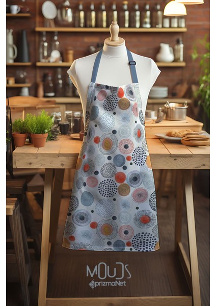Süet Kumaş Japanese Round Desenli Mutfak Önlüğü, Aşçı Önlüğü, Garson Önlüğü, Restoran Önlük