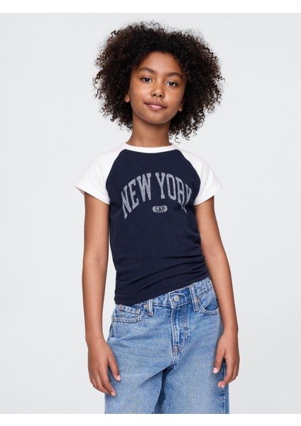 Kız Çocuk Lacivert Gap Logo Raglan T-Shirt