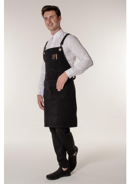 Şık Siyah Kanvas Askılı Restoran Önlüğü 70x100 cm, Kumaş Malzeme fiyatları