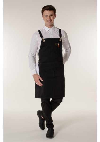 Şık Siyah Kanvas Askılı Restoran Önlüğü 70x100 cm, Kumaş Malzeme modelleri