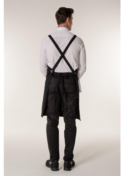 Şık Siyah Kanvas Askılı Restoran Önlüğü 70x100 cm, Kumaş Malzeme fırsatları