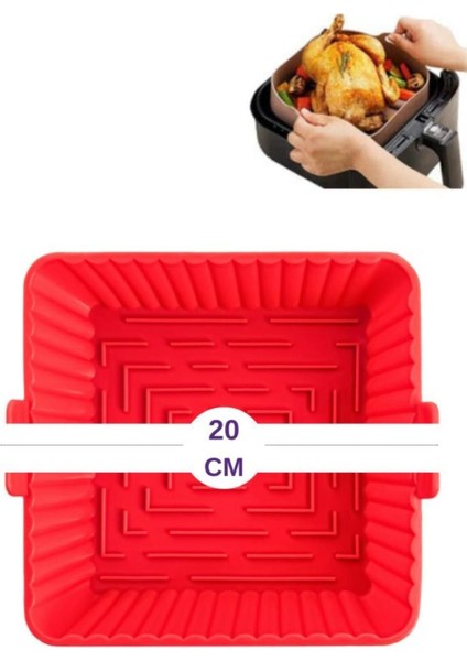 Onikiden Yanmaz Yapışmaz Airfryer Silikon Kare Pişirme Kabı Sl101 - Hava Fritözlerle Uyumlu 20X20 cm