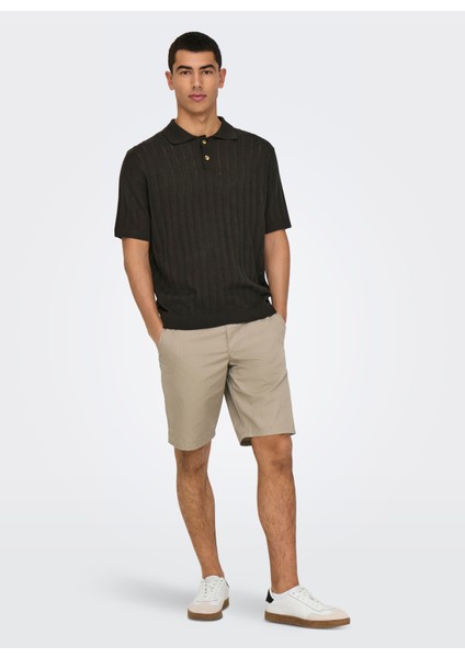 Düz Koyu Kahve Erkek Polo T-Shirt Onskent Lıfe Reg 12 Ss Polo Knıt