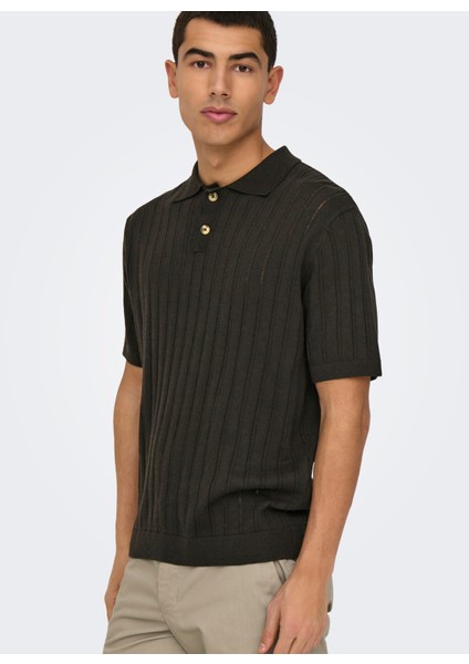 Düz Koyu Kahve Erkek Polo T-Shirt Onskent Lıfe Reg 12 Ss Polo Knıt modelleri