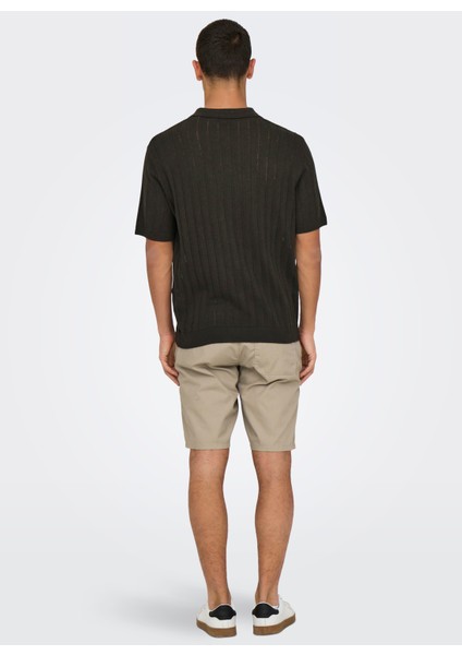 Düz Koyu Kahve Erkek Polo T-Shirt Onskent Lıfe Reg 12 Ss Polo Knıt