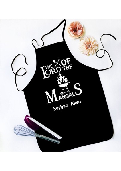 Kişiye Özel Renkli Siyah Mutfak Önlüğü, Şık ve Kullanışlı, Pamuk, 55x75 cm