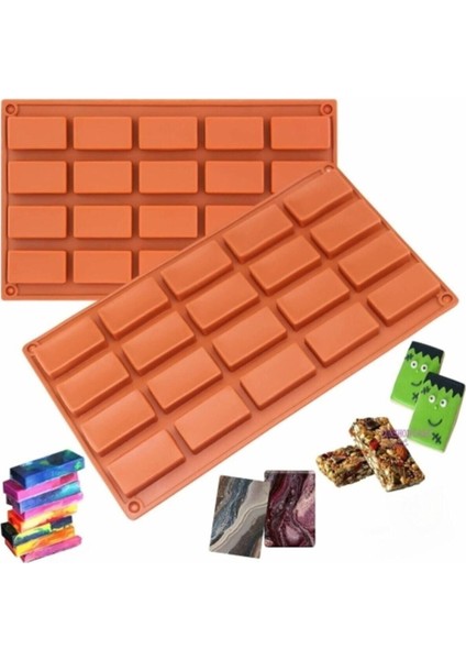 - Dikdörtgen Reçine-Epoksi-Polyester-Sabun Kalıbı 20’Li Silikon