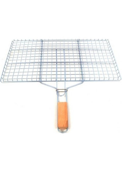 Ahşap Saplı Mangal Izgarası Galvanizli Paslanmaz Kafes Demir 32 x 42 cm