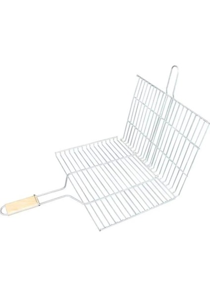 Ahşap Saplı Mangal Izgarası Galvanizli Paslanmaz Kafes Demir 32 x 42 cm