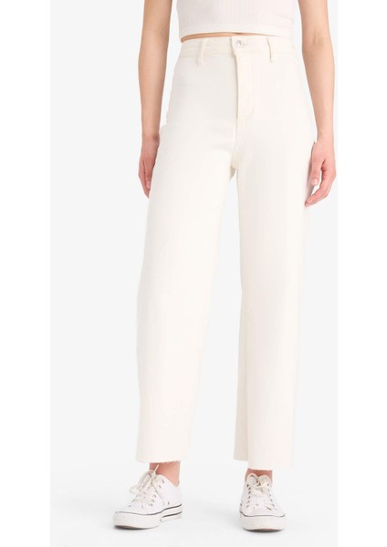 Culotte Yüksek Bel Paça Ucu Kesik Crop Jean Pantolon B5012AX25SM