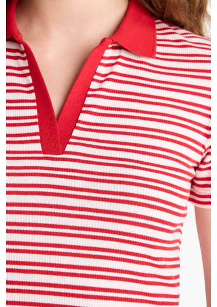 Fitted Polo Yaka Çizgili Fitilli Kaşkorse Kısa Kollu Tişört E7907AX25SM indirimleri