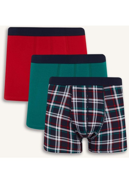 Regular Fit Kareli 3'lü Boxer B7794AX25SP
