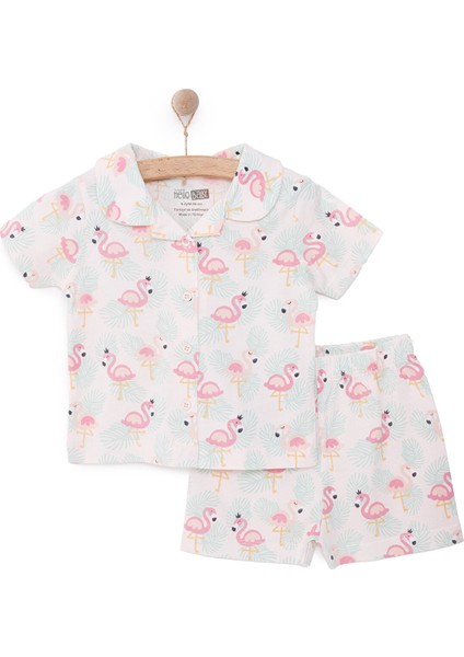 Gömlek Yaka Filamingo Desenli Kısa Kol Pijama Takımı