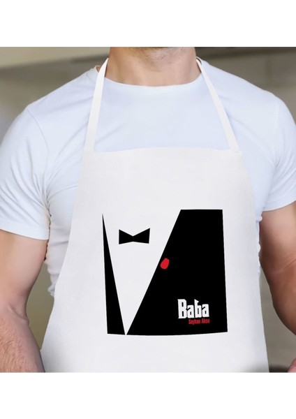 Kişiye Özel Baba Temalı Beyaz Mutfak Önlüğü, Renkli, Şık ve Kullanışlı Pamuk Malzeme