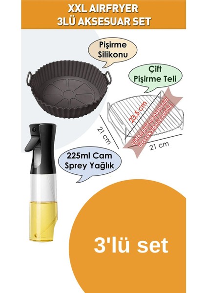 Airfrey Set 3'lü Silikon Kab-Pişirme Teli-Sprey Yağdanlık-