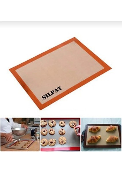 1 Silikon Yanmaz Yapışmaz Pişirme Matı 40*30 Silikon Muffin Gri