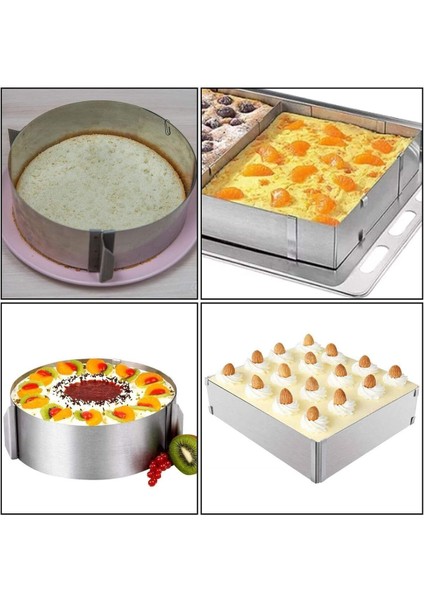 Mold Chef Kare Yuvarlak Ayarlanabilir Pasta Kek Kalıbı Paslanmaz Çelik 2 Li Set Derinlik 8 cm modelleri