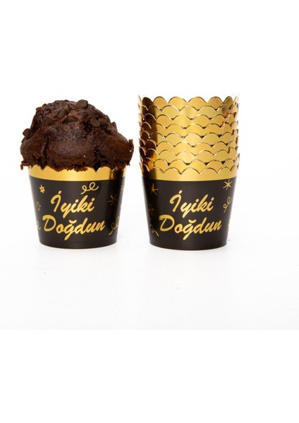 Gold Yaldızlı Siyah 12'li Kek Kalıbı Iyiki Doğdun Yazılı Fırında Dağılmayan 6.5X5 cm Muffin Cupcake indirimleri