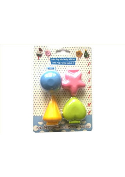 Cake Pop 4'lü Set - Yuvarlak, Kalp, Yıldız Ve Koni Desenleri